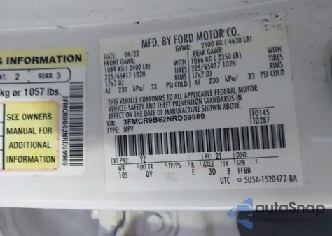 2022 Ford Bronco Sport Big Bend from USA, damaged, VIN 3FMCR9B62NRD59989